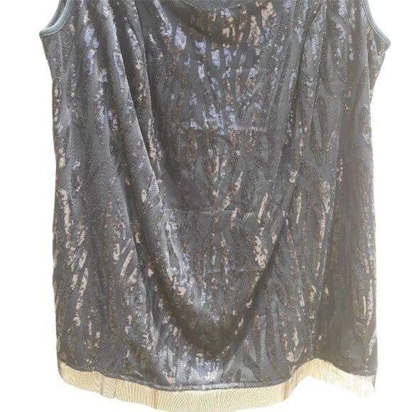 I.N. Studio Formal Netted Sequin Scoop Neck Sleeveless Blouse Black Sz 3X - Picture 4 of 8